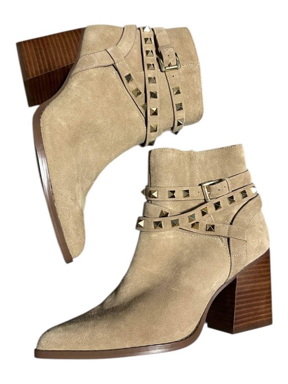 Steve Madden Beige Suede Studded Ankle Boots